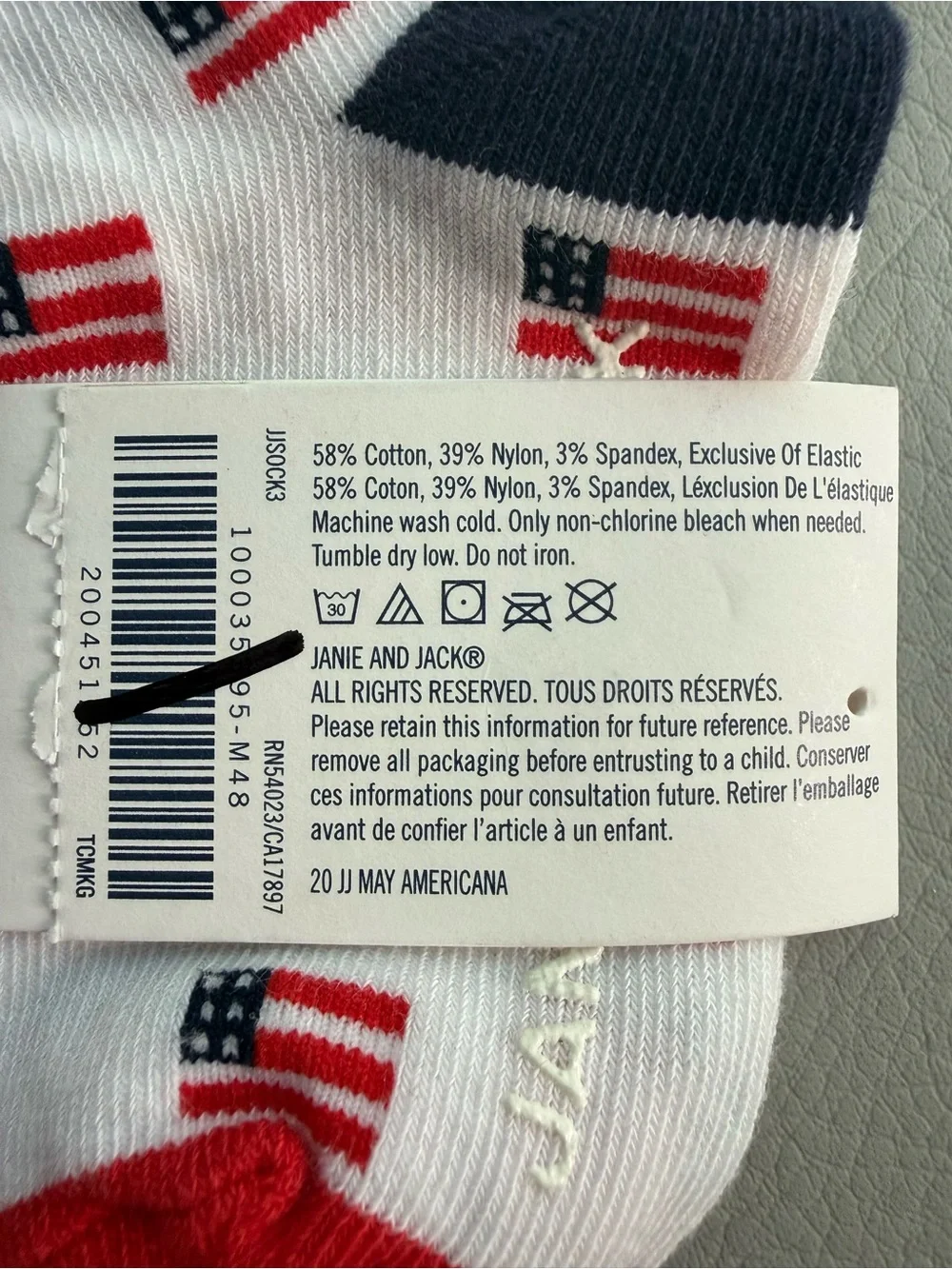 Janie and Jack American Flag Fourth of July Baby Socks 12-24M - 2 PAIRS - NEW